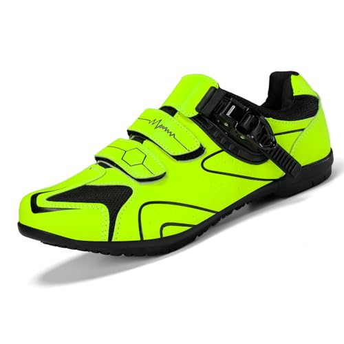 Hixingo Scarpe da Ciclismo Uomo Donna Strada e MTB Bike, Mountain Bicicletta Traspiranti Scarpe da Equitazione con Suola in Gomma Antiscivolo, 36-47 EU (Verde Fluorescente,46)