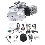 Fenjidrop 125cc Engine Motor, 4 Stroke Semi-Auto ATV Engine Motor Kit with Wiring Harness Muffler 3 Forward 1Reverse, Single Cylinder Air-Cooling, for Go Kart Pit Dirt Bike ATV