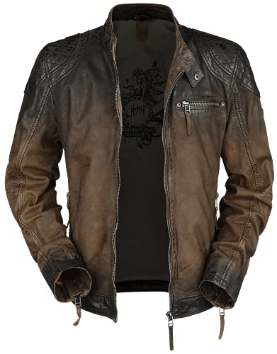 Gipsy Arne Slim Fit Lamov Hombre Chaqueta de Cuero Marrón oscuro L 100% cuero Estrechos