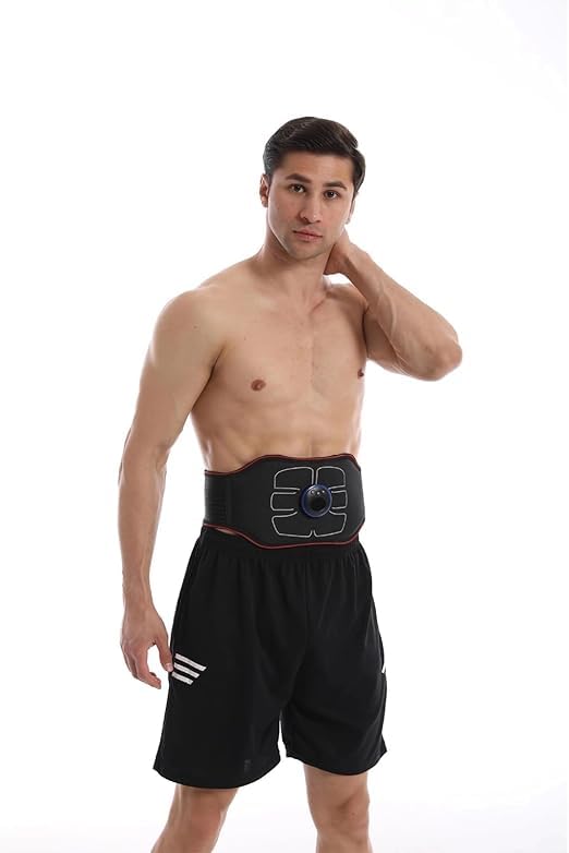 Image of ABS Fitness Massager for Men & Women - EMS Stomach Muscle Stimulator, Portable Abdominal Belt, Ab Machine & ABS Workout Equipment For Women And Men, Black White