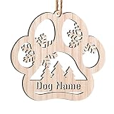 Personalized Dog Paw Shaped Wooden Christmas Ornament Keepsake - Custom Dog Lover Christmas Gifts, W