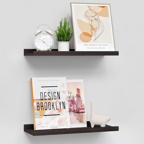 BONTEC Lot de 2 étagères flottantes en Bois avec Rebord - 40 cm - pour Salle de Bain, Chambre à Coucher, Salon et Cuisine - Organisateur Mural jusqu'à 10...