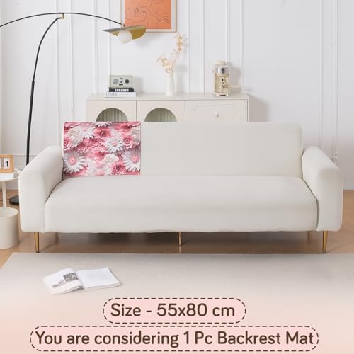 Image of HOKIPO 'Nature Muse' 1 PC Backrest Mat for Sofa Cover | Premium HD Printed Holland Velvet Mat, Blush Bouquet (IN-922-L-D6)