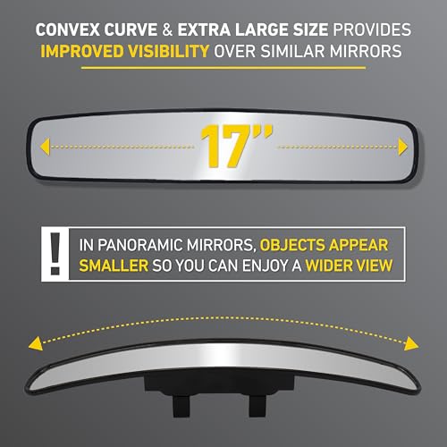 Image of Goodyear Super Wide 17 Inch Panoramic Rear View Car Mirror, Universal Automotive Interior Rearview Mirror for Truck and Cars, Clip-On Large, Safer Driving & Parking
