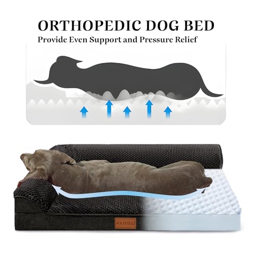 Jolifield Cama ortopédica jacquard para cães grandes, à prova d'água, em forma de L, sofá-cama gran