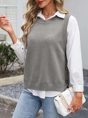 Image of ANRABESS Womens Sweater Vest Summer Sleeveless Crewneck Ribbed Knit Side Button Loose Pullover Tank Tops 2026 Fall Outfits