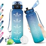 JAPORIA Botella de Agua 1 litro, Botella sin BPA,con Pajita, Prueba de Fugas, Reutilizable, Cantimplora para Adulto, Colegio, Camping, Oficina, Bicicleta
