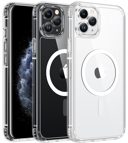 FNTCASE for iPhone 11 Pro-Max Case: Clear Magnetic Phone Cases Compatible with Magsafe Slim Anti Yellowing Military Grade Drop Protection Rugged Protective Transparent Cell Phone Cover (A-Clear)