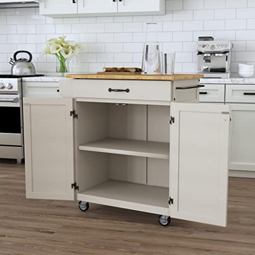 Homestyles Cuisine Kitchen Cart, Wood Top, 18.75 x 32.5 x 35.5 inches, Off White