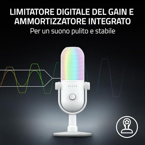 Seiren V3 Chroma - Microfono USB RGB - a condensatore supercardioide con funzione Tap-to-Mute (illuminazione reattiva, limitatore di guadagno digitale e ammortizzatore integrato) Bianco - Microfono streaming - Immagine 4
