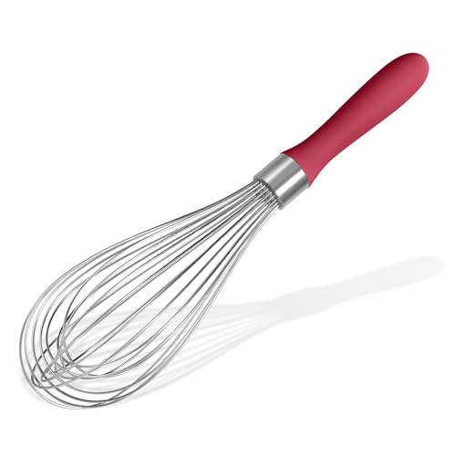 Doosu 18/8 Stainless Steel Balloon Whisk for Cooking (12 Wires, Red)
