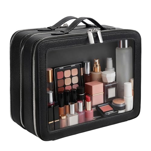 idoltimes Bolsa de maquiagem transparente, estojo de higiene pessoal grande para mulheres, bolsa de cosméticos de viagem de couro PU, estojo de maquiagem destacável, organizador de maquiagem com