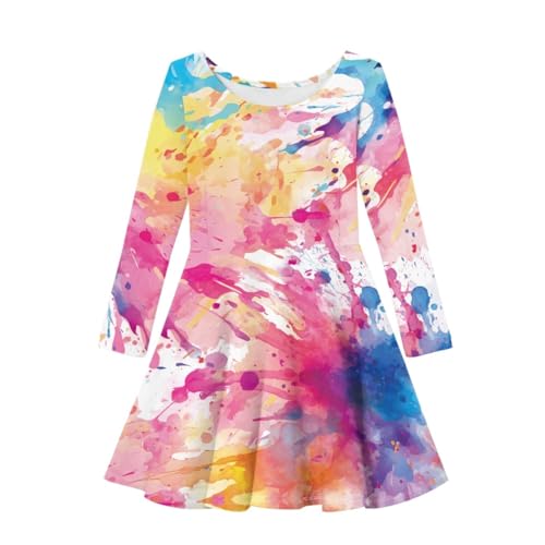 GLUDEAR Girls Colorful Splash Paint Print Sundress Short/Long Sleeve Casual A-Line Swing Twirl Skater Dress4