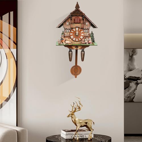 Reloj de pared de cuco de madera con péndulo y campanilla horaria antigua 6