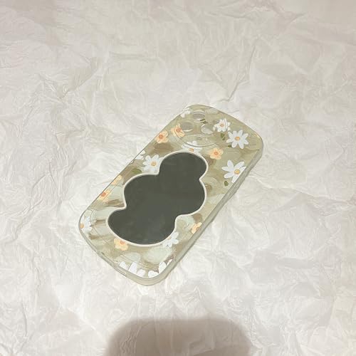 Coque iPhone 12 Pro rétro effet peinture à l'huile avec miroir fleuri vert - 4