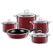 Produktbild Riess Nouvelle Kochset 5-teilig aus Emaille in der Farbe Rosso mit Deckeln, Maße: 16cm bis 24cm, 0558-008