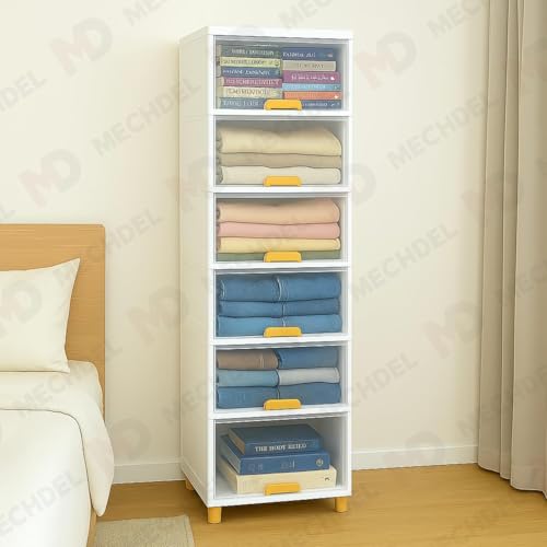 Image of mechdel Cupboard Rack for Clothes Plastic Cabinet for Storages Foldable Wardrobe for Clothes Plastic Cloth Rack for Storages Clothe Storage (Cupboard Rack-1 Door - Transparent, 6+6 (Set))