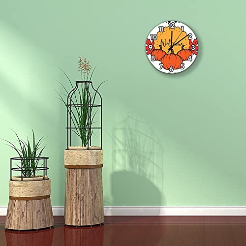 Fall Harvest Pumpkin Wall Clock Maple Leaves Halloween Rustic Wood Clock Battery Operated Silent Non-Ticking Clock Thanksgiving Farmhouse Wall Art For Kitchen Fireplace 10 Inches #TOP2