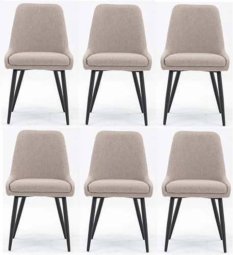 Image of Finch Fox Morris Glam Comfortable Fabric Upholstered Padded Living Room Side Dining Chair for Cafeteria Bedroom, Restaurents, Home, Office with Black Metal Legs in Beige Color (Set of 6)