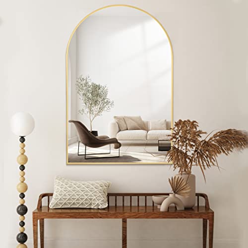 Cofeny Arched Mirror, 20"X28" Gold Bathroom Mirror With Metal Frame, Wall Mounted Mirrors Decor Modern Dresser Mirror For Bedroom Living Room Entryway #TOP1