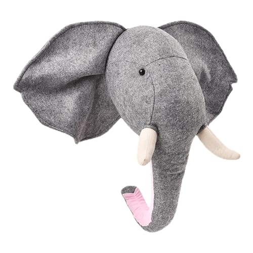 Pièce murale éléphant - Tête d'éléphant en peluche à suspendre | Décoration pour chambre d'enfant ou chambre à coucher