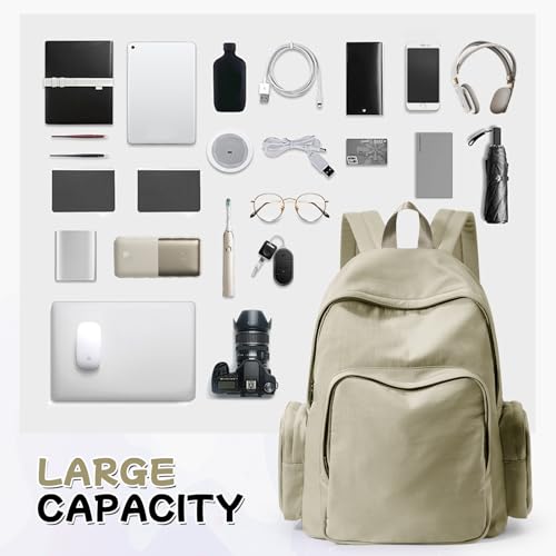 School Backpack for Girls Boys, Lightweight Middle School Bookbag, Casual Daypack Classic College High School Backpack for Women Men, Waterproof Travel Daypack - Khaki 7