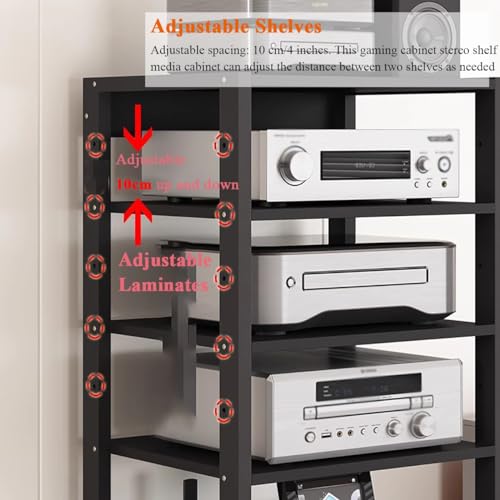 Mueble Equipo Hifi Soporte multimedia for componentes AV, centro multimedia de torre en rack de audio y video de 7 niveles, reproductor de grabación de CD con soporte de carga grande, receptor estéreo - imagen 4