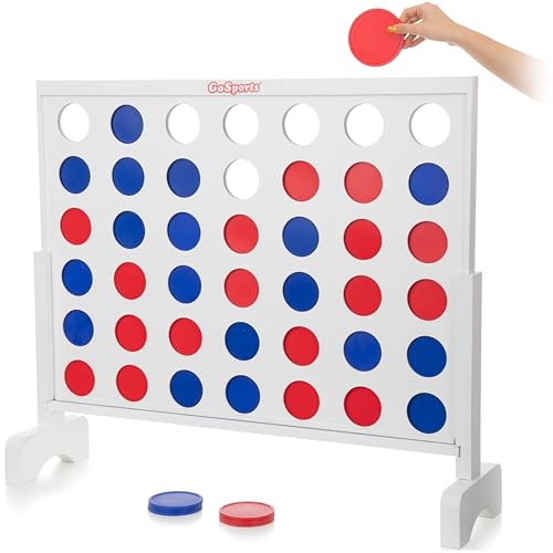 GoSports 3 Foot Width Giant Wooden 4 in a Row Game - Choose Between Classic White or Dark Stain - Jumbo 4 Connect Family Fun with Coins, Case and Rules