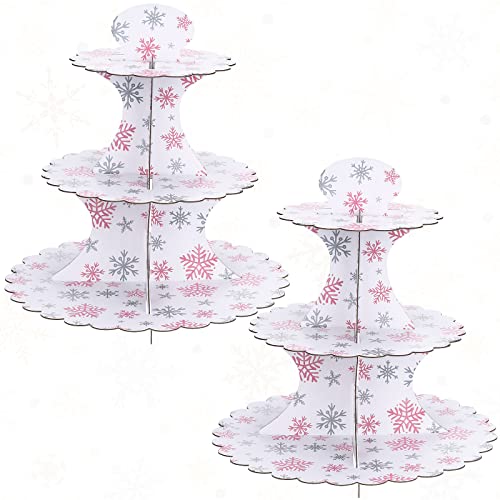 Vesici 2 Set of 3 Tier Pink Snowflake Party Cupcake Stand