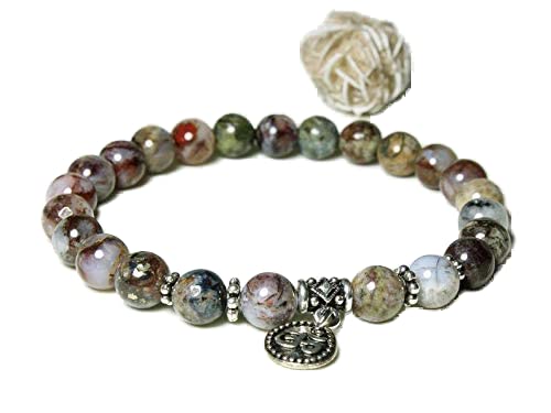 WORLD WIDE GEMSJewelry Pietersite Stretch Bracelet Mens Womens Natural Gemstones Om Sign Charm Healing Protection Meditation Chakra Balance beaded mala gift
