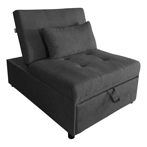 MAKA Poltrona Letto Singolo con Materasso, Divano Pouff Letto Singolo Reclinabile Salvaspazio con Cuscino Sfoderabile, Divano 1 Posto con Chaise Longue Regolabile 191x79x90 cm (Grigio scuro)