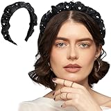Ababalaya Black Puffy Hairband for Women and Teens - Solid Wide Satin Headband, Soft No-Teeth Hoop Hair Accessory