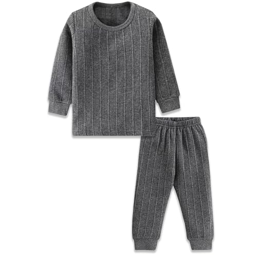 Image of TS LAVI TAVI Kids' Thermal Pajama Set Ribbed Cotton Blend Long Sleeve Top & Pants Unisex Sleepwear for Boys & Girls