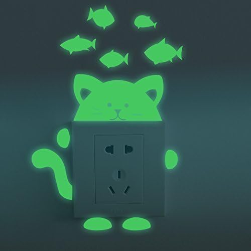 Fillplus Wall Cat and Fish Glowing Sticker Murals Decals Art Living Room Nursery School Restaurant Hotel Cafe Office Décor Home Decoration, PVC, Multicolour, 20 x 14 x 0.03 cm