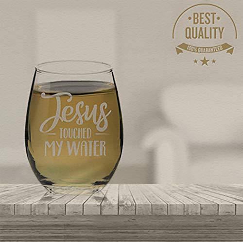 Veracco Jesus Touched My Water Stemless Wine Glass Funny Birthday Gift For Someone Who Loves Drinking Bachelor Party Favors (Clear, Glass) #TOP5