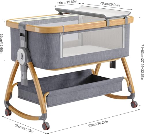MOTIM سرير أطفال، سرير أطفال بجانب السرير مع مرتبة وناموسية، سرير هزاز قابل لتعديل الارتفاع بـ 6 مستويات، سرير أطفال محمول بجانب السرير للرضع/الأطفال حديثي الولادة
