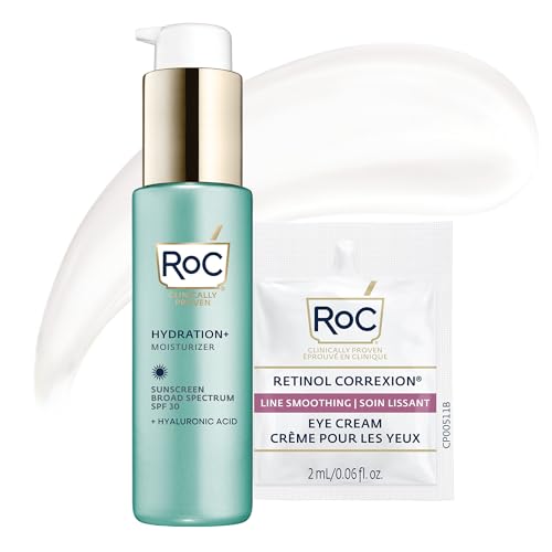 RoC Multi Correxion 1.5% Pure Hyaluronic Acid Anti Aging Daily Face Moisturizer with Sunscreen SPF 30 Broad Spectrum Moisturizer for Men & Women + Retinol Eye Cream Packette
