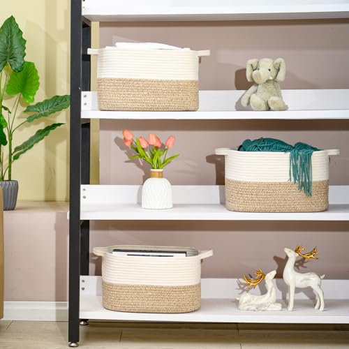 Miniatura 7 de Hnyqql Cesta De Almacenamiento Tejida De Cuerda De Algodón, Utilizada Para Organizar Juguetes De Bebé, Cestas De Regalo, Cesta De Lavandería Para Niños, Cesta De Manta Para Bebéblanco Marrón