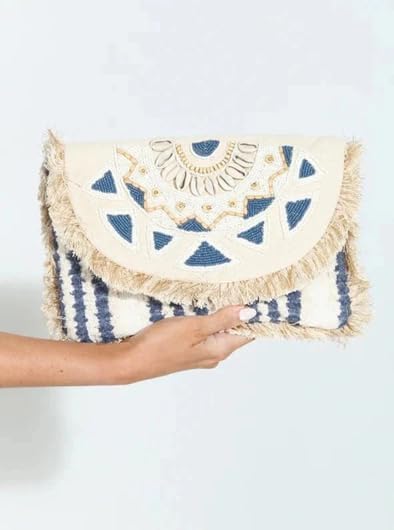 The Spoiled Office Shells & Beadwork Fringe Clutch