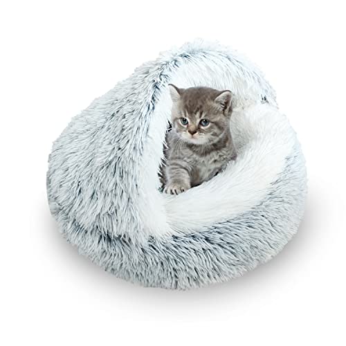 SUOXU Lit pour chaton petit lit en forme de grotte pour chats d’intérieur de moins de 3 kg, lit douillet et chaud en peluche pour chiot, fond antidérapant...