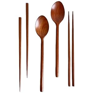 Korean Made Natural Lacquer Coated Wooden Chopsticks & Spoon Utensil Flatware Jujube Tree Ottchil Natural Lacquer Gift for Mom (2SET)