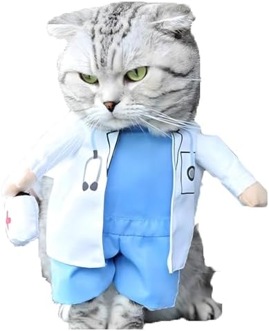 NACOCO Dog Cat Doctor Costume Pet Doctor Clothing Halloween Jeans Outfit Apparel (L)