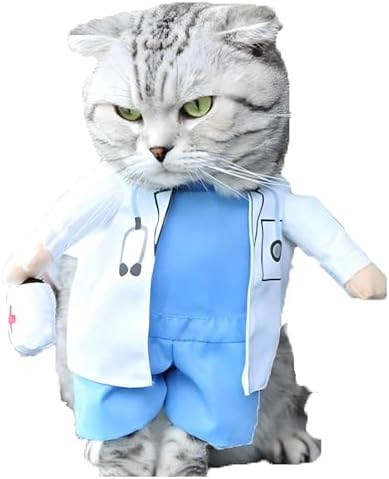 NACOCO Dog Cat Doctor Costume Pet Doctor Clothing Halloween Jeans Outfit Apparel (S)