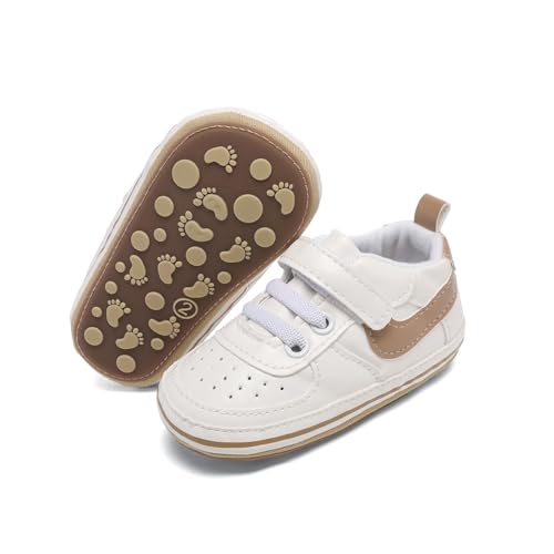 Image of Clowora Unsex Baby Shoes Boys Girls Infant Sneakers Non-Slip Soft Rubber Sole Toddler Crib First Walker Lightweight Shoes (A03b/Khaki, Infant, 3 Months, Age Range, US Footwear Size System, 6 Months, Medium)