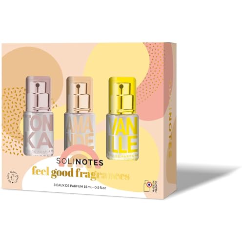 Solinotes Eau De Parfum Discovery Set - Juego de 3 botellas de perfume aromáticas con aroma a almendra, vainilla, haba tonka, aroma a almendra, almizcle, flor de naranja, 15 ml
