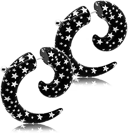 2 Paires Faux Plugs Tunnel 8mm - Acier/Acrylique - Style Sans Écarteur - Blanc/Noir