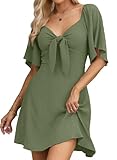 Dokotoo Cute Summer Dresses for Women 2025 Fashion Fall Outfits Wedding Guest Womens Easter Dresses for Women Sexy V-Neck Drawstring Cap Sleeve Elegant Solid Color Mini Dress