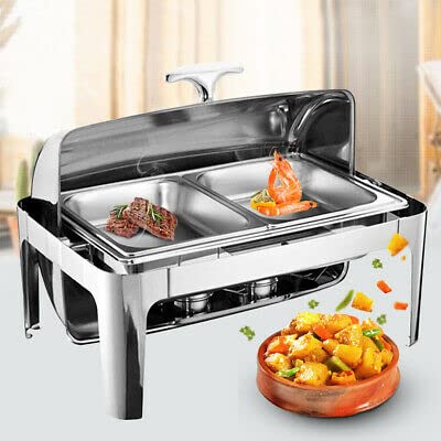 Chafing Dish Food Warmer Stainless Steel Warming Container Heat Container 9 L Set Professional Buffet Hot Roll Top Food Warmer Buffet Set Warming Container Sticks with Lid Holder Heat