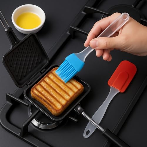 Image of Non-Stick Grill Sandwich Toaster & Spatula /Brush Set | Long-Lasting Double-Coating Non-Stick Layer | Sandwich Griller And Toaster | Easy-To-Use & Durable