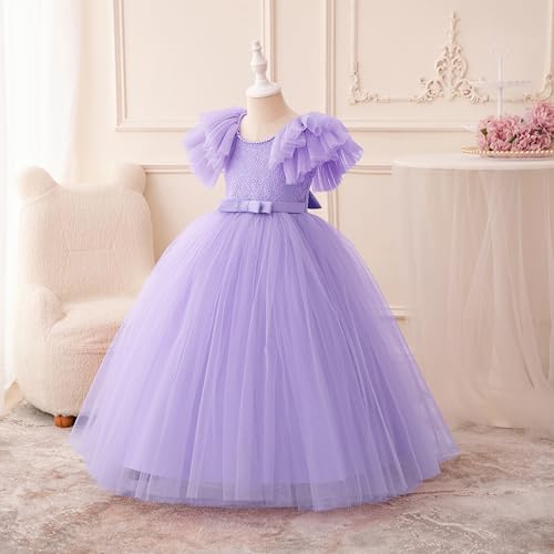 Flower Girl Ruffled Sleeve Dress A Line Birthday Party Ball Wedding Maxi Gown Girls Formal Pageant Vintage Dance Dresses2